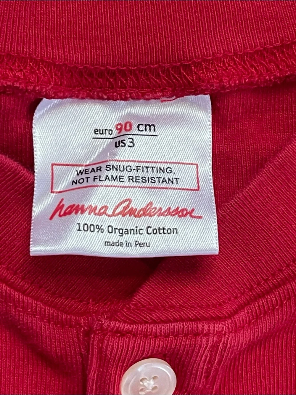 Hanna Andersson Red Organic Cotton Toddler Size 3 One Piece Union Suit Pajamas